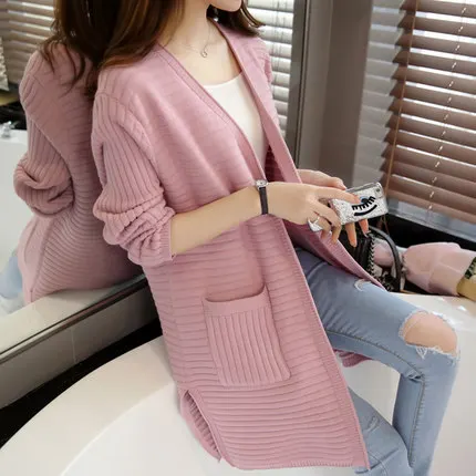 

Color Jumper Coat Spring Autumn New Knit Cardigan Women Korean Long Sweater Female Loose Solid Clothing Vestidos