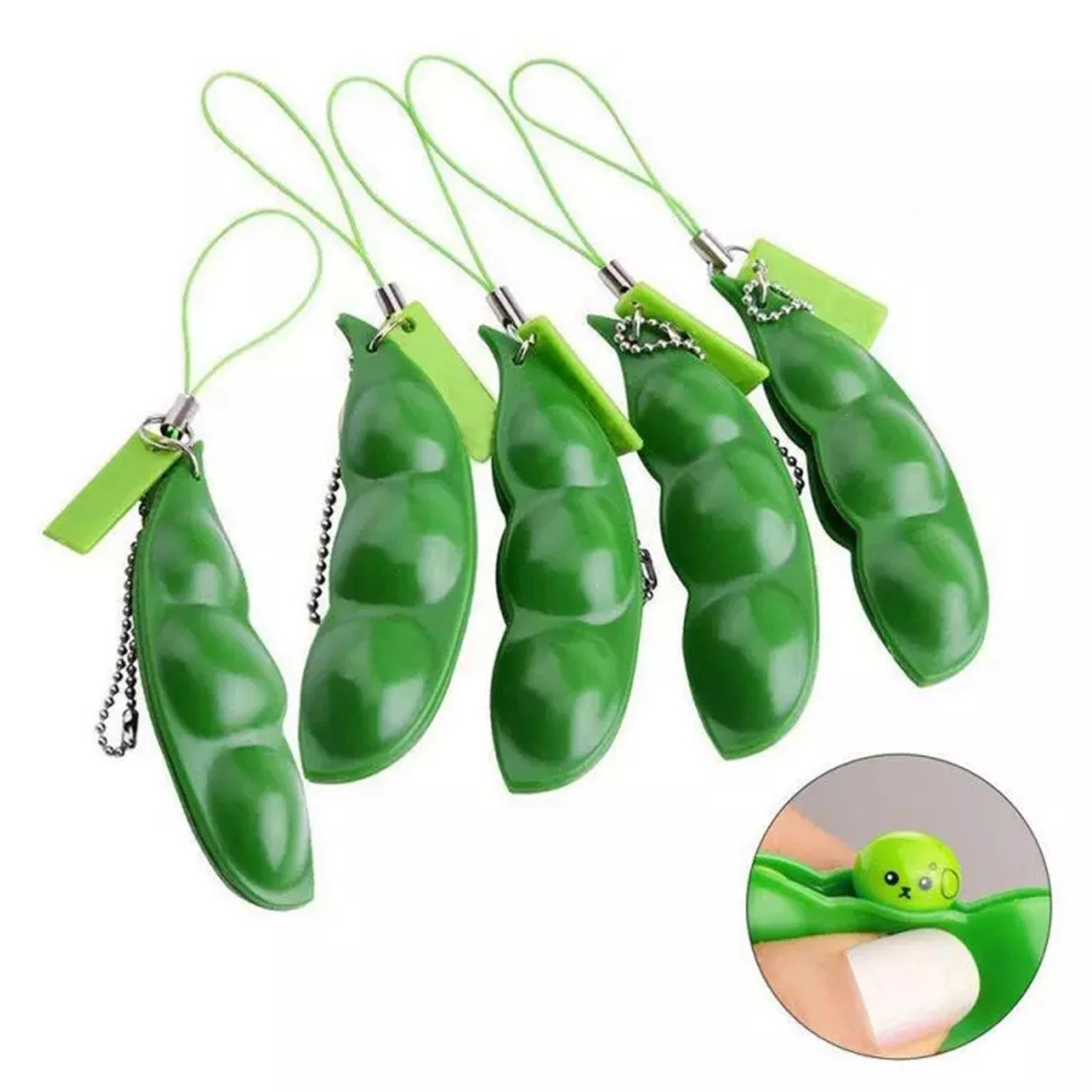 

5x Stress Toy Plastic Green Squish Squeeze Bean Pressure Stress Reliever Fidget Sensory Decompression Toy Gift