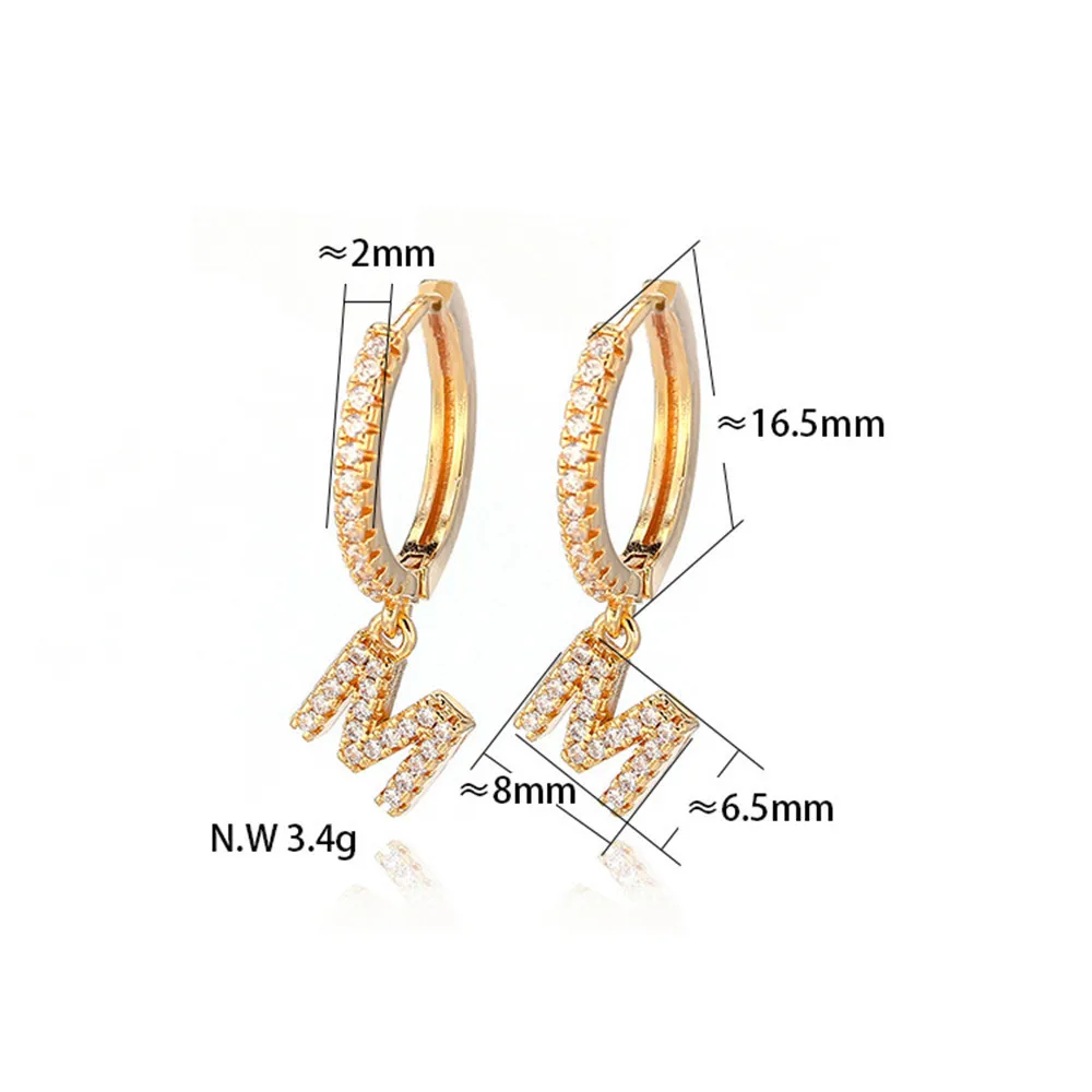 

1 Pair Fashion Cute Initial A-z Letter Earrings Mirco Crystal Gold Small Hoop Earings For Women alphabet Fashion Jewellery 2020
