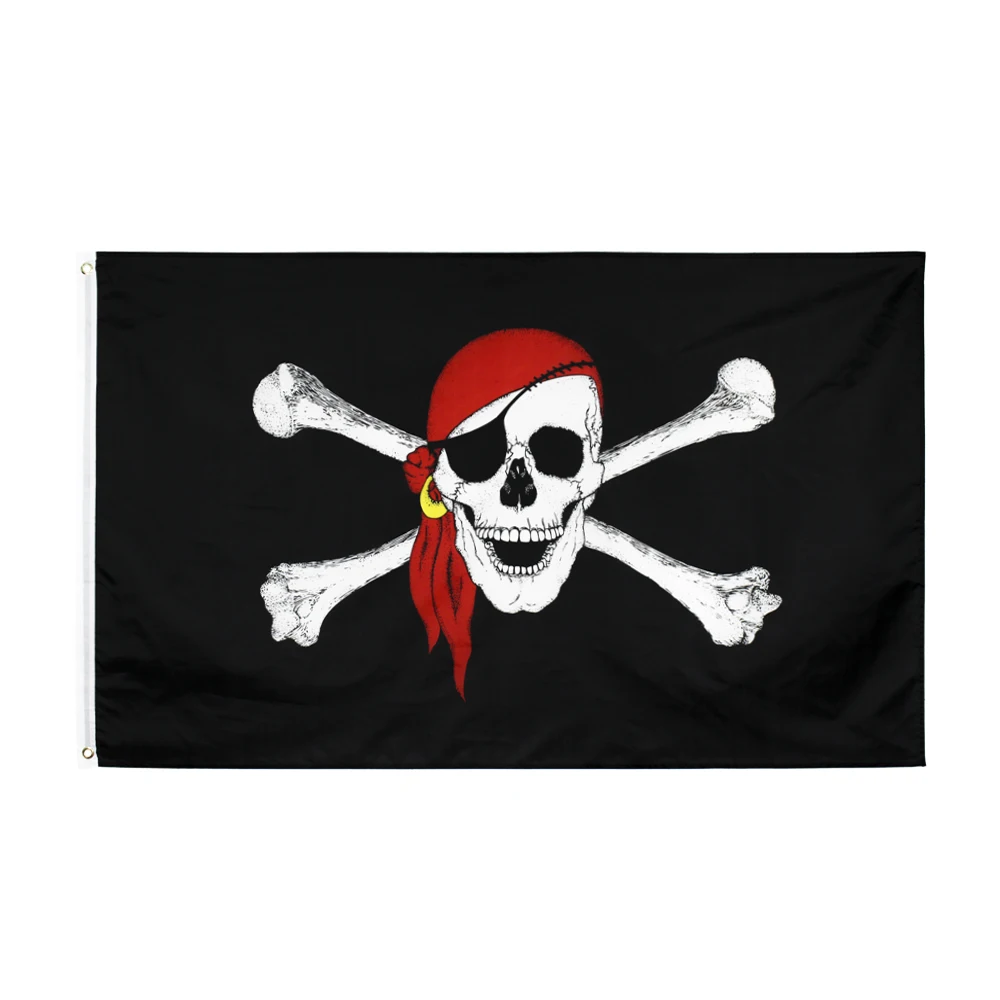 Череп jolly roger с красной шляпой и флагом пирата 90*150 см|Флаги баннеры аксессуары| |