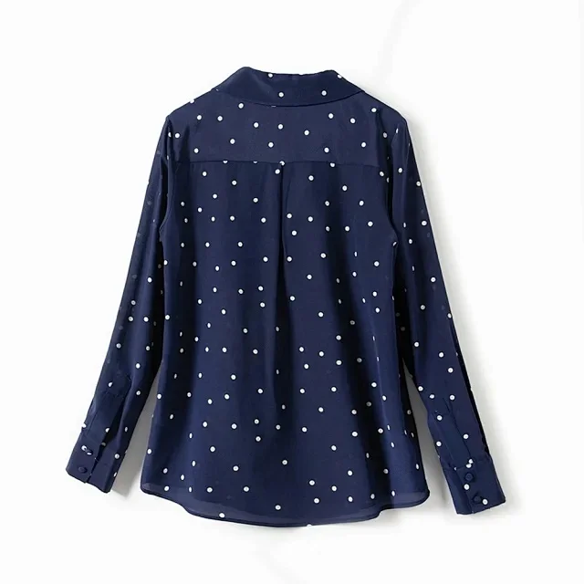 

Polka Dot Print Shirt Women Silk Long Sleeve 2021 Spring Office Lady Simple Blouse