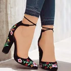 Женские туфли-лодочки на высоком каблуке, с вышивкой и цветочным принтом, с ремешком на щиколотке, из двух частей, сексуальные, для вечеринки, свадебные, tyh78, размера плюс