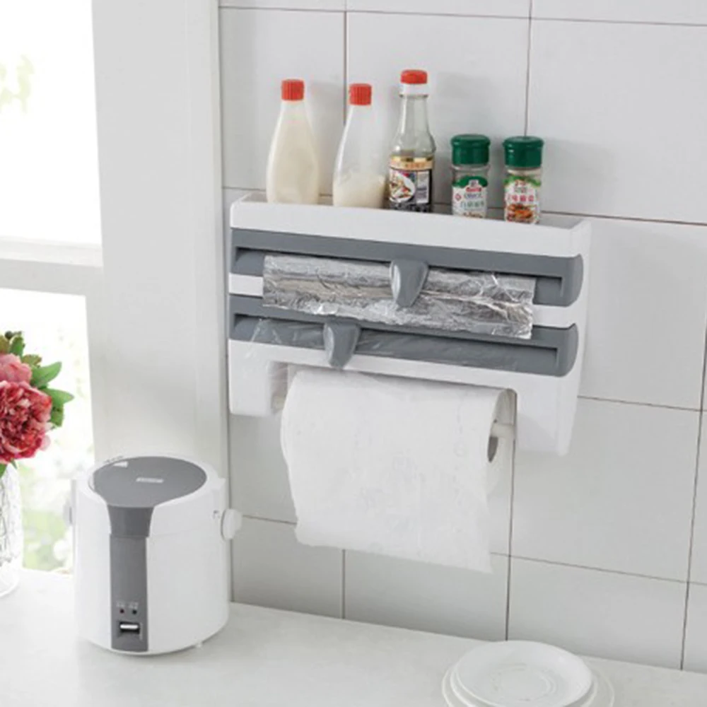 Кухонный пластиковый стеллаж для хранения обертывания с резаком из алюминиевой