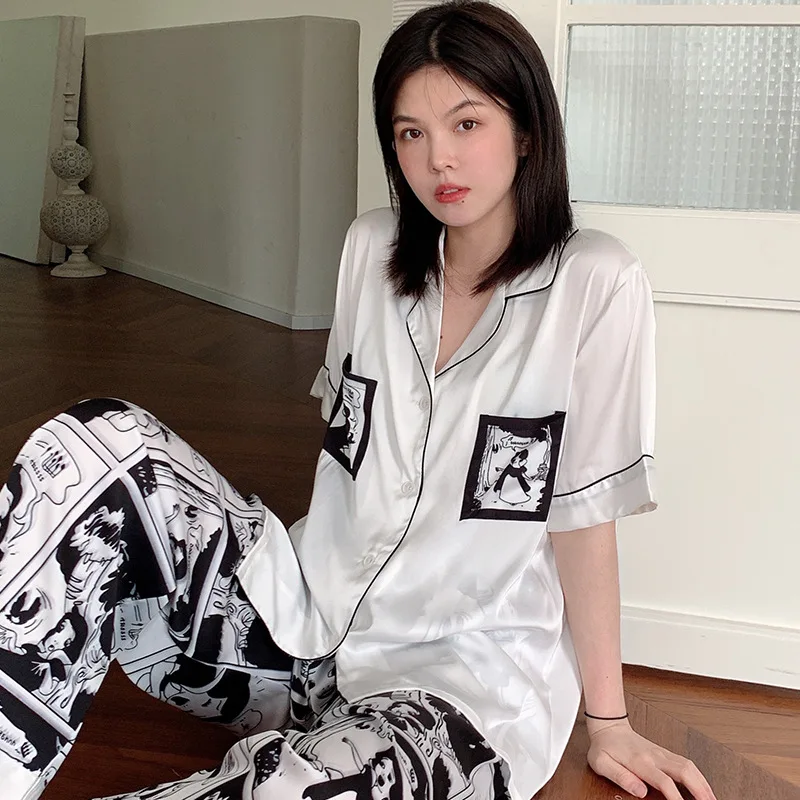 QSROCIO летний женский пижамный комплект крутая модная Пижама с V-образным вырезом и