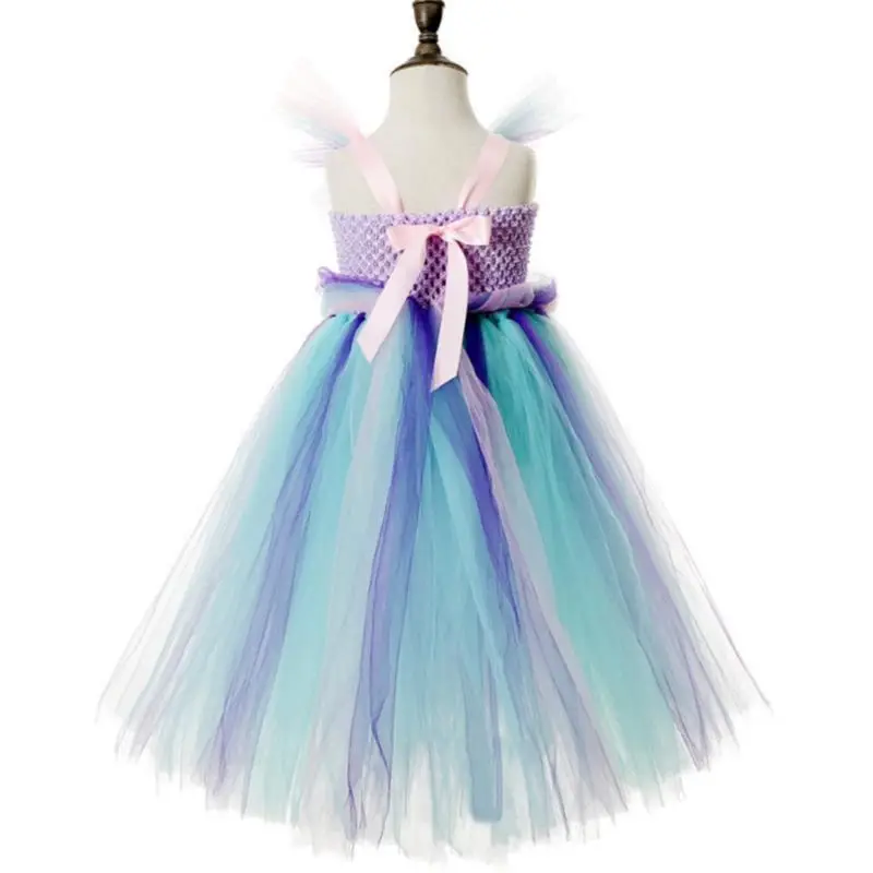 Rainbow Girls Crochet Tutu Dress Baby Handmade 2Layer Fluffy Tulle Ballet Tutus with Butterfly Wing Set Kids Party Costume 2-10Y | Детская