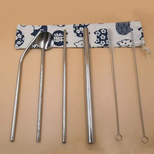 silver with bag Экологически чистый набор соломинок для напитков из нержавеющей стали 3 шт. с коробкой для переноски+ 1 шт. щетка для очистки, многоразовые аксессуары для соломы - Цвет: silver with bag