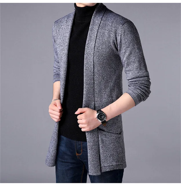 

2020 spring new men's sweater solid color base shirt long sleeve men's slim long cardigan sweater