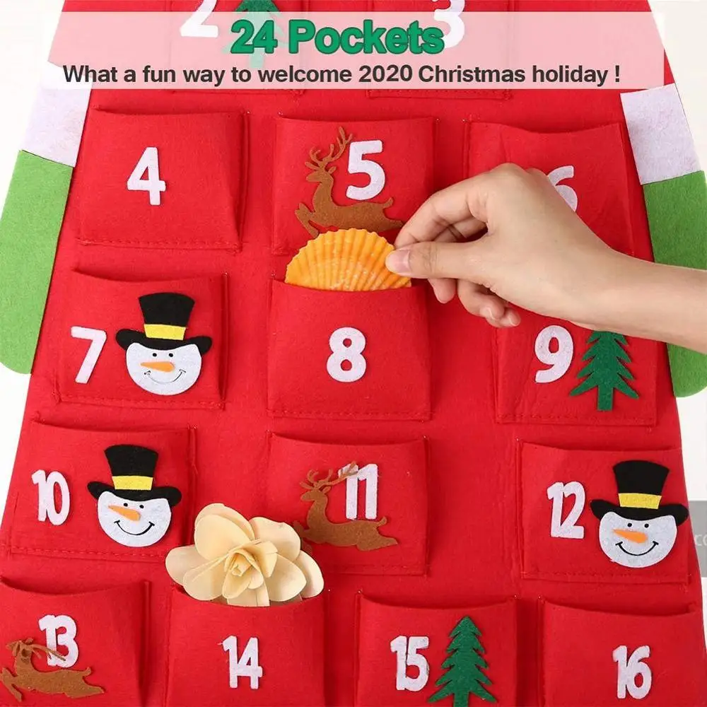 

Christmas Santa Claus Calendar Felt Advent Calendar With Pockets 24 Days Countdown Wall Calendar For Home Christmas Decoration