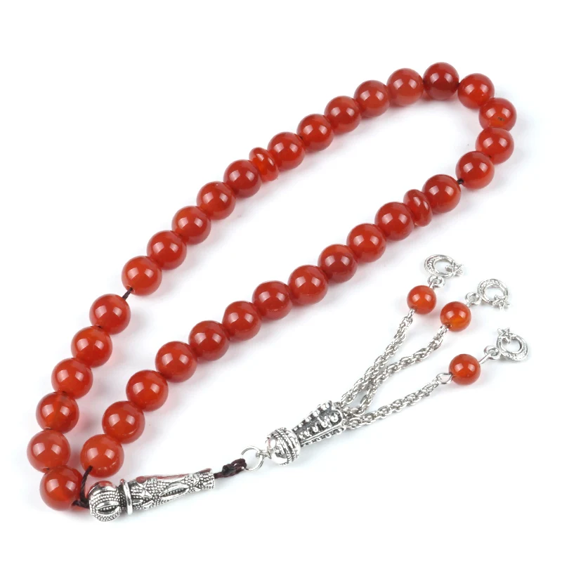 Четки из натурального камня красный агат 33 шт. Tesbih 8 мм бусины для мусульманских