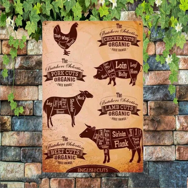 

Metal Tin Sign Beef Pork Cuts Sticker Decor Bar Pub Home Vintage Retro Poster