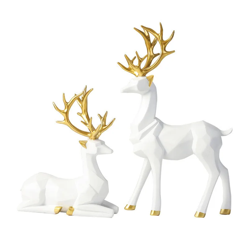 

New 2020European Style Resin Deer Figurine Statue Home Living Room Decor Crafts Sculpture Creative Gifts Modern Desktop Ornament