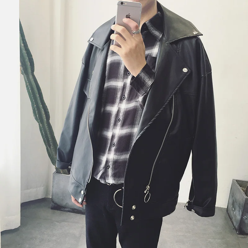 Коллекция 2019 года модная мужская кожаная куртка из искусственной кожи