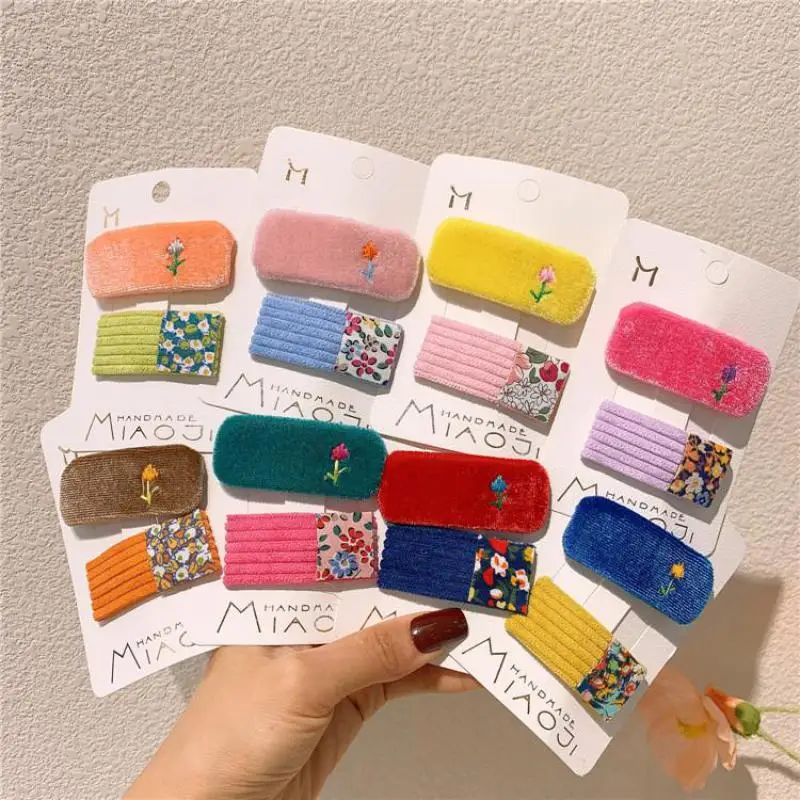 Horquillas bonitas de terciopelo para el pelo para ni&ntilde;a, accesorios para el cabello para beb&eacute;, pasadores de agarre para el pelo con bordado Floral, horquilla princesa peque&ntilde;a-0