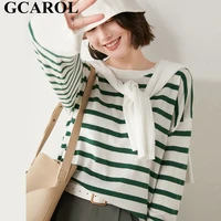 gcarol women color spliced stripes sweater drop shoulder loose elegant knit pullover soft stretch spring autumn winter jumper