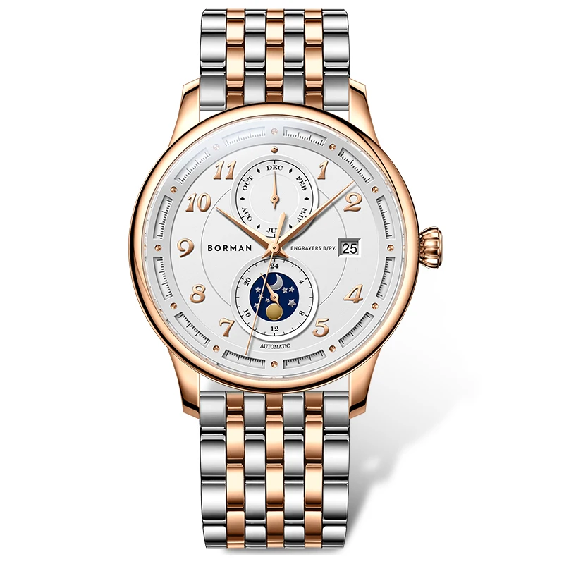 Роскошные брендовые швейцарские автоматические механические мужские часы BORMAN с