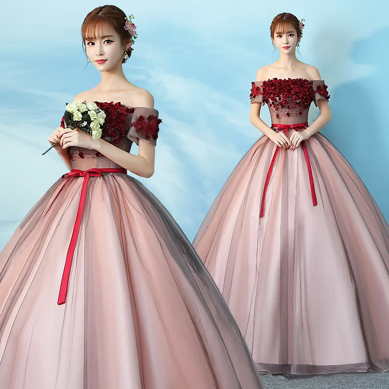 Женское Пышное Платье с открытыми плечами красное Тюлевое платье цветами 16