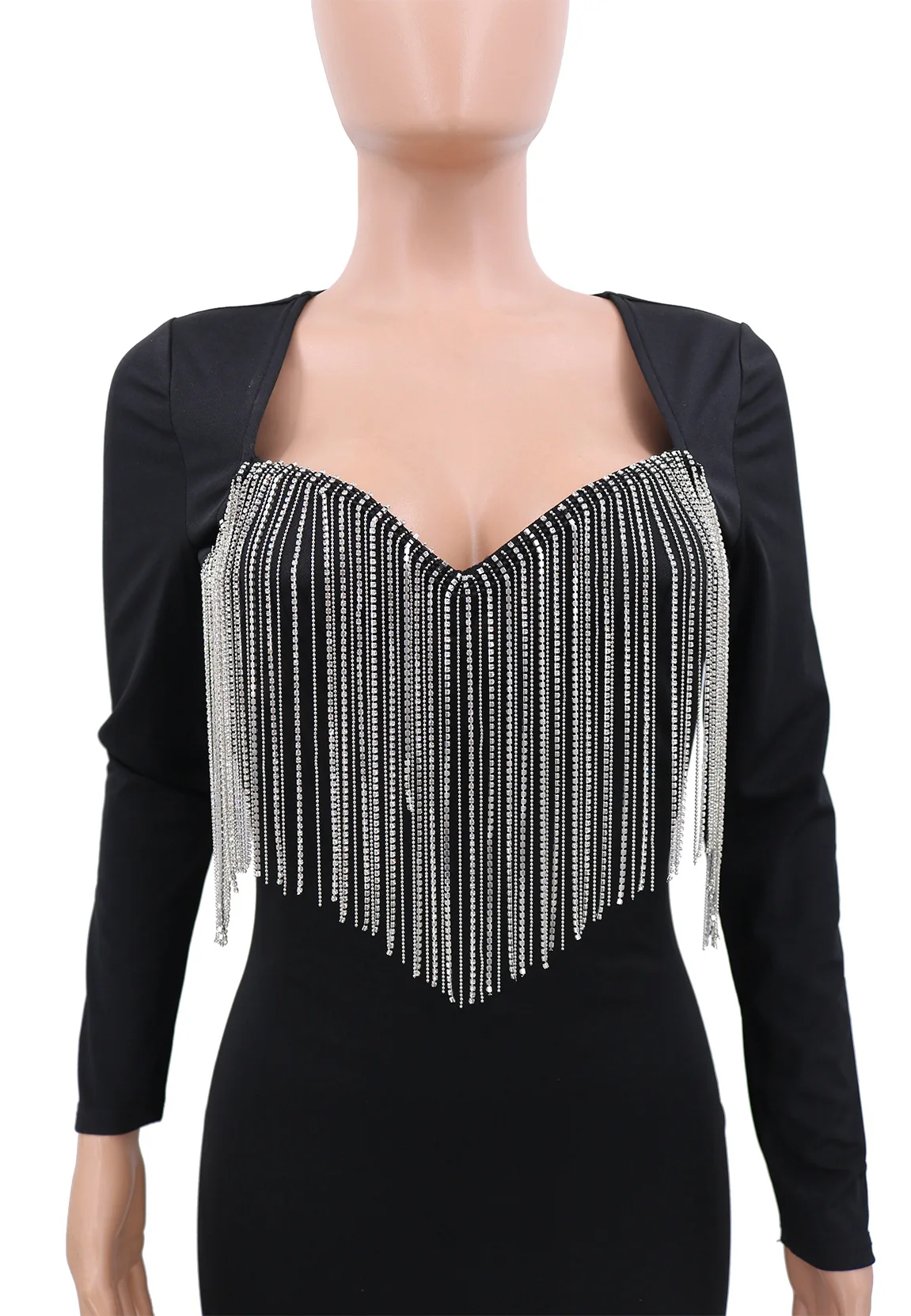 Женские платья с длинным рукавом кисточками облегающие сексуальные праздничные