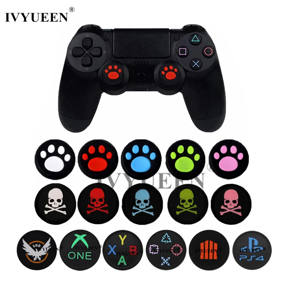 IVYUEEN 2 шт. силиконовый джойстик с принтом кошки/черепа, джойстик для Dualshock 4 PS4 Pro Slim, контроллер для XBox One X S