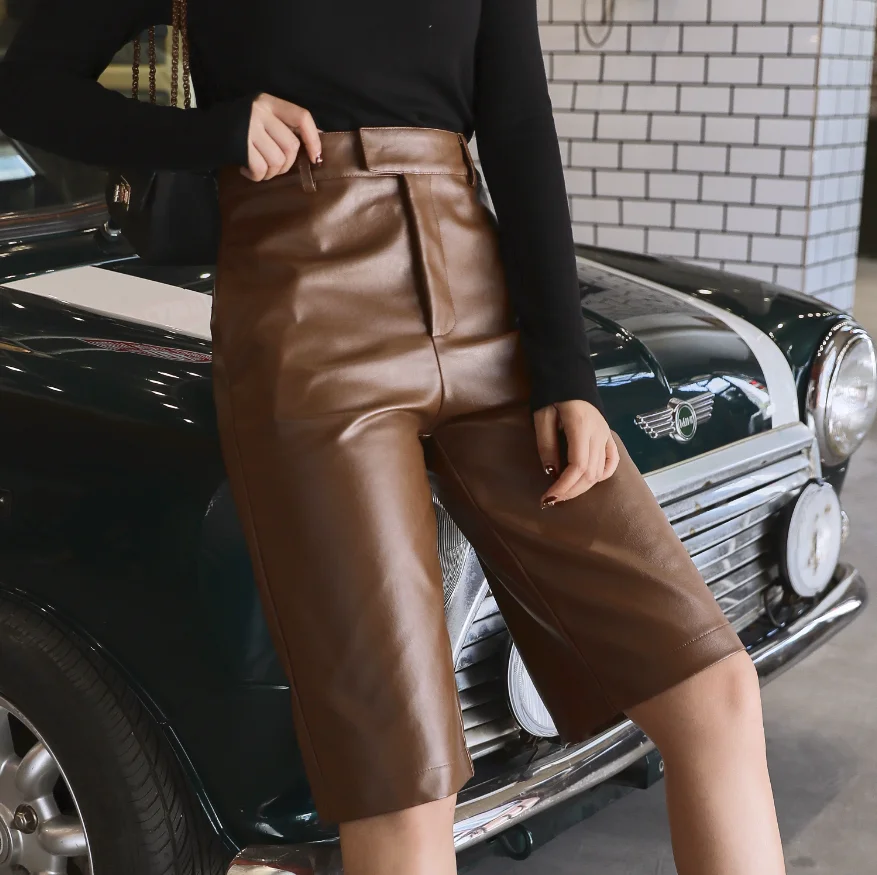 

F2119 2019 new autumn winter women fashion casual cute sexy shorts outerwear pu leather