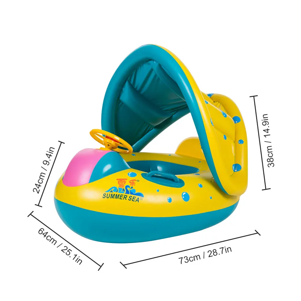 

Baby Pool Float PVC Portable Water Toy Buoyancy Inflatable Detachable 16-36 Months Sun Protection Foldable Anti Flip With Canopy