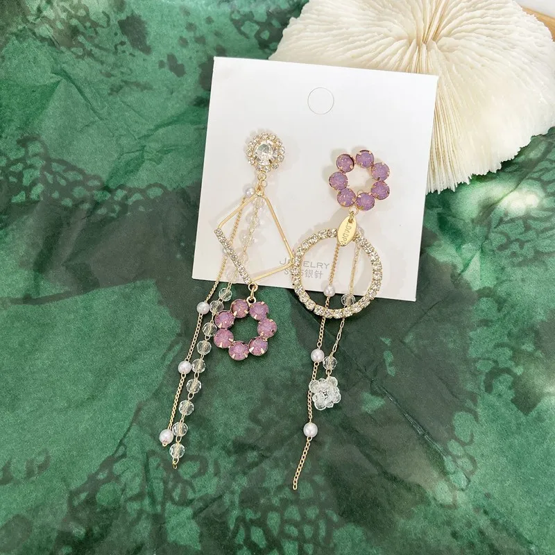 

MENGJIQIAO Korean Fashion Luxury Asymmetric Geometric long Tassel Drop Earrings For Women Girls Elegant Oorbellen Party Jewelry