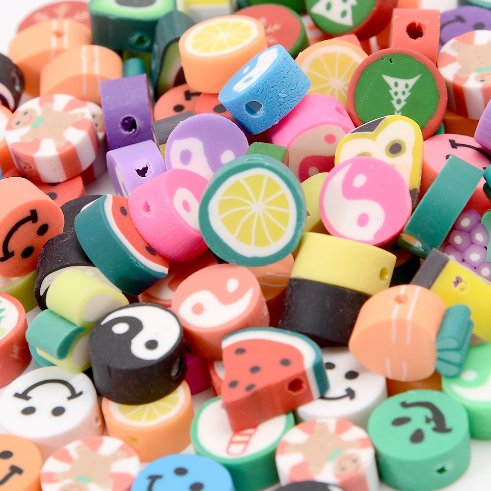 150 шт./кор. набор бусин из полимерной глины фрукты смайлик для изготовления