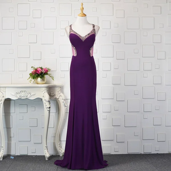 YY01 Churlya Wurfel purple prom dresses mermaid halter sleeveless long dresses evening dresses women vestidos largos de fiesta - Color: as photo purple