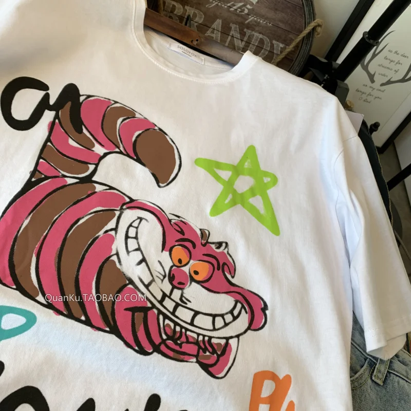 Женская футболка оверсайз с коротким рукавом длинная мультяшными буквами