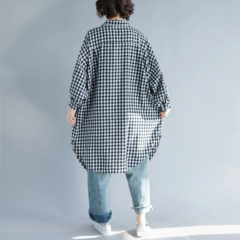 

SuperAen Plus Size Plaid Full Turn Down Collar Button Blouse Women