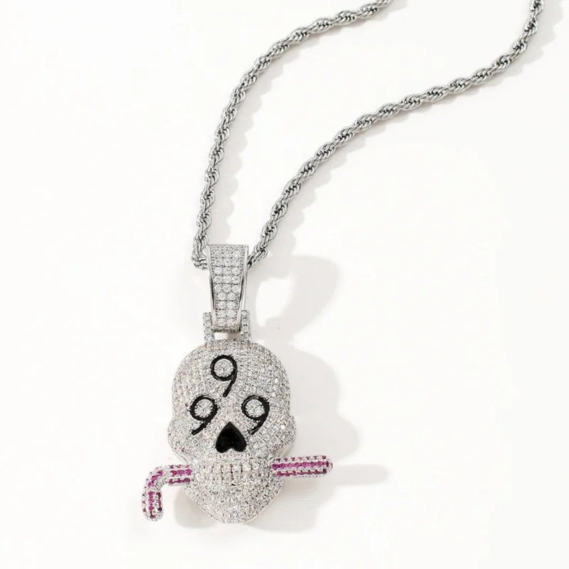 

Fashion Cubic Zircon Men's Necklace Hip Hop Skull Pendant Chain Luxury Jewelry