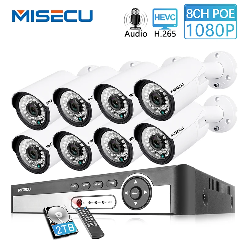 MISECU 8CH 1080P CCTV камера система аудио запись 2MP пуля PoE IP камера водонепроницаемый открытый ночное видение комплект видеонаблюдения