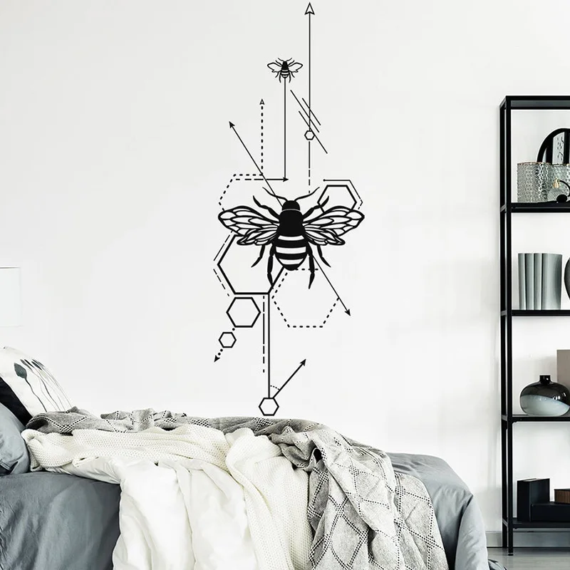 

Геометрическая сотовая и анатомическая Наклейка на стену с пчелами, натуральное животное, компас, Настенная Наклейка для офиса, детской ком...