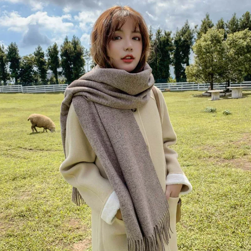 

South Korea'S Autumn Winter Imitation Cashmere Scarf Female Camel Hair Clip Flower Oversized Double-Sided Imitation Wool Shawl