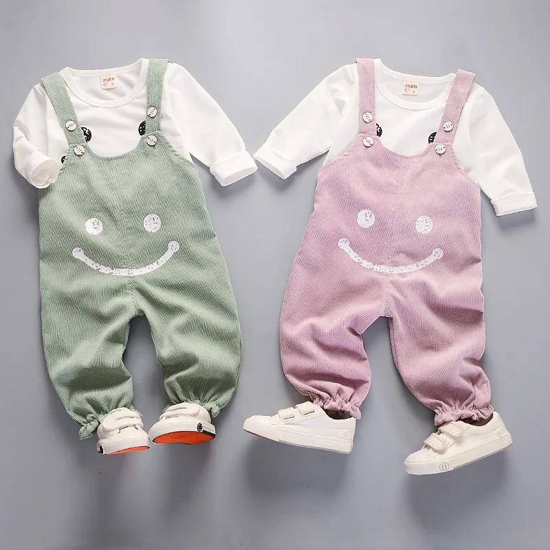 Autumn And Winter New Baby Kids Girls Sets Solid Color T-Shirt + Bib Pants Bodysuit Toddler Suit Clothes Outfit Top | Детская одежда и