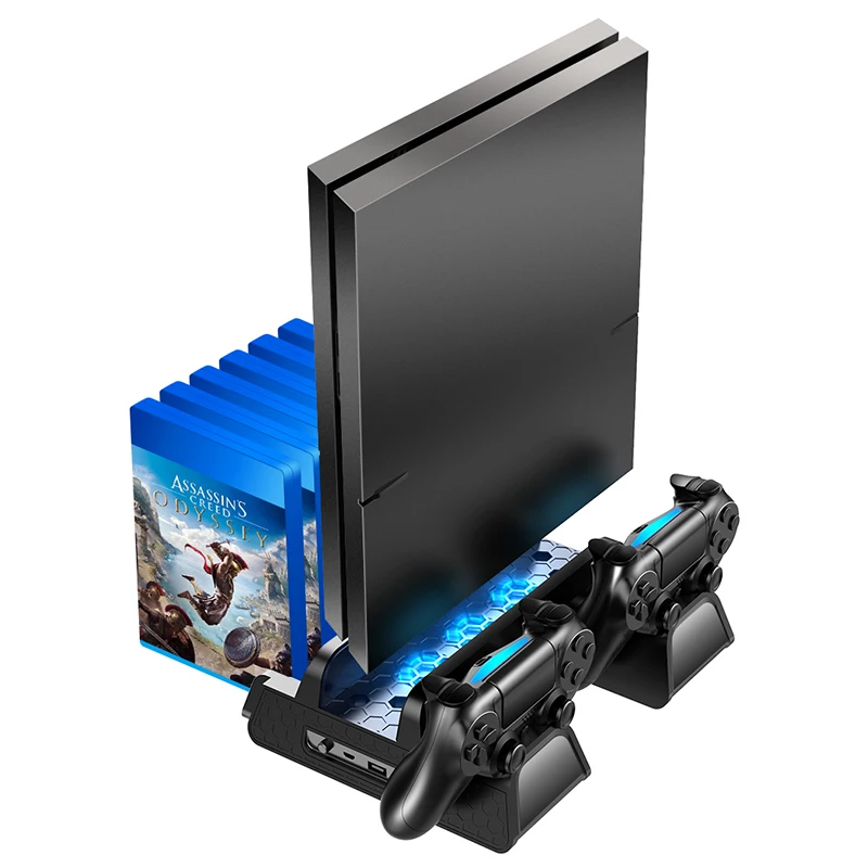Вертикальная охлаждающая подставка OIVO для PS4/PS4 Slim/PS4 Pro, двойная станция, контроллер, зарядное устройство, игровые консоли, светодиодный вентилятор для SONY Playstation 4 - изображение