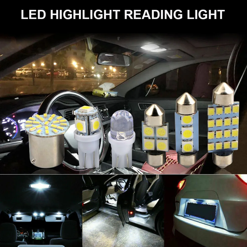 

28pcs Universal Car LED Light Bulb White Car Interior Dome License Plate Festoon Map Reading Light Mixed Lamp Set