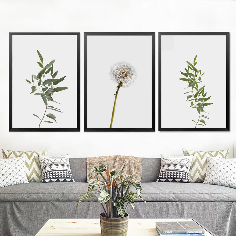 Настенный художественный холст Одуванчик зеленое растение эвкалипт