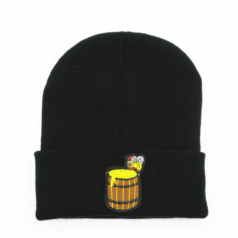 

Cotton Bee Honey Embroidery Thicken Knitted Hat Winter Warm Hat Skullies Cap Beanie Hat for Men and Women 329