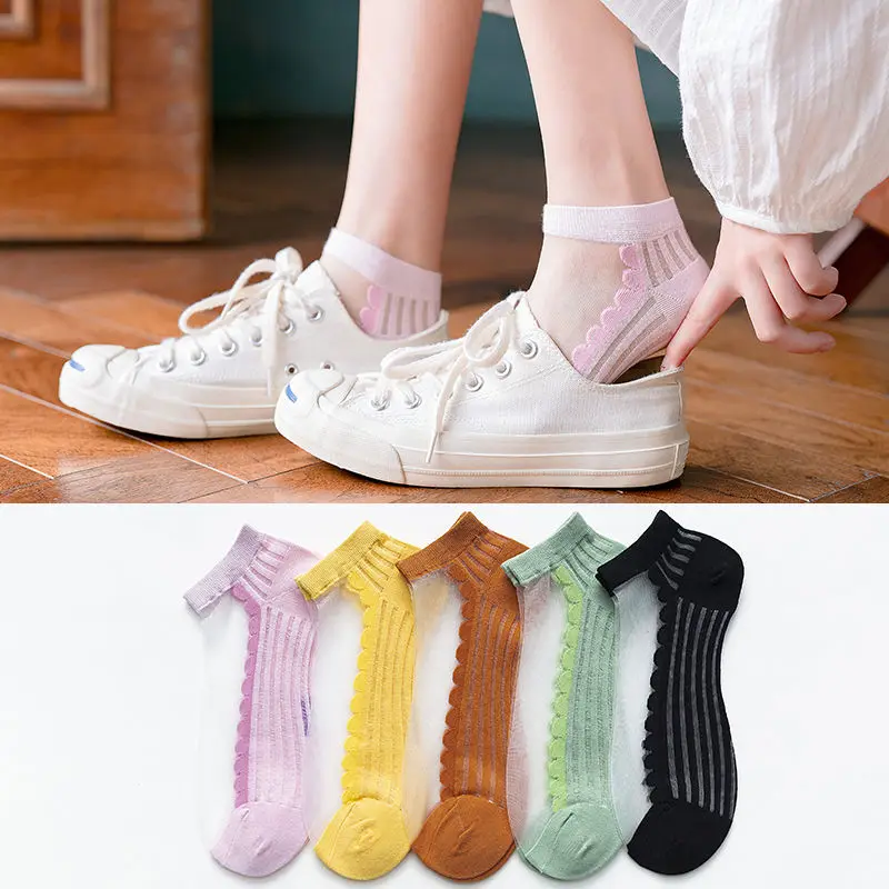 

lace socks kawaii calcetines mujer skarpetki damskie chaussette femme women japan mesh frilly transparent sock slippers ankle