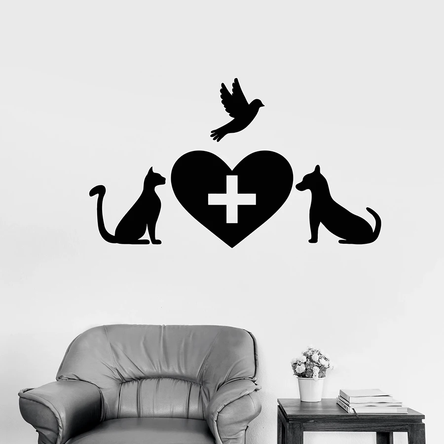 

Animals Wall Decal Veterinary Clinic Pets Logo Signboard Vinyl Window Stickers Cat Dog Bird Love Heart Art Mural Decor M076