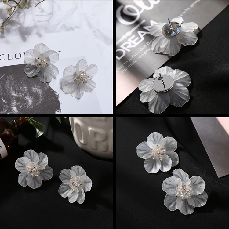 2019 корейские массивные серьги в виде цветов с жемчугом и кристаллами