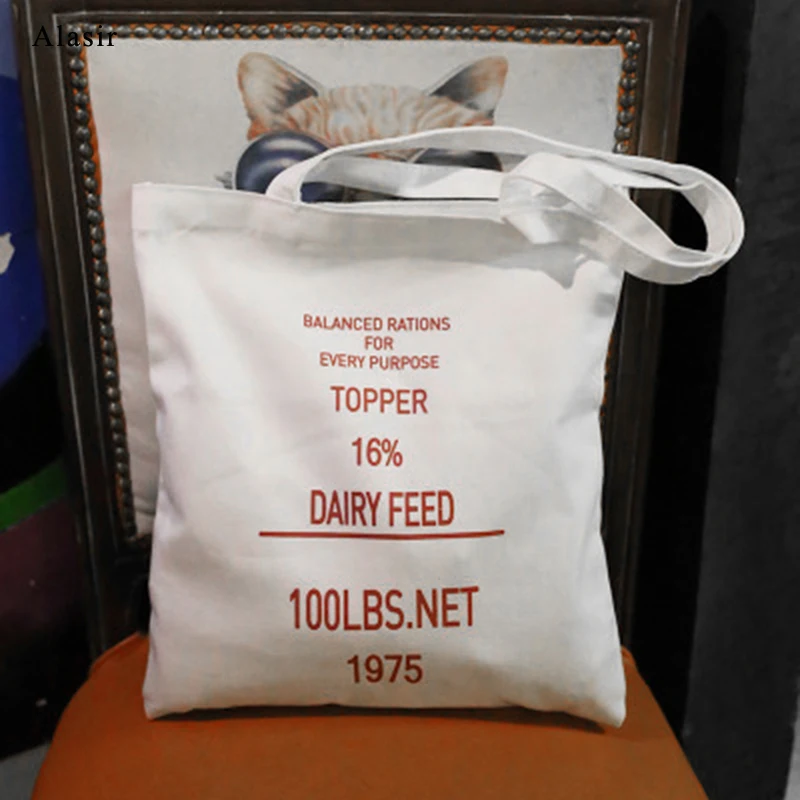 Alasir простая Холщовая Сумка с буквенным принтом для женщин корейский стиль сумки