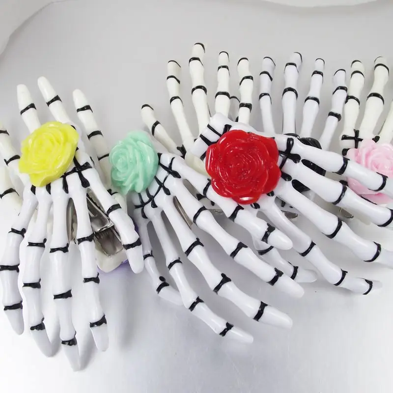 24pcs Free Shipping Fashion Rose Flower skeleton claws skull hand hair clip Zombie Punk Horror hairwear hairpin bobby pin - купить по