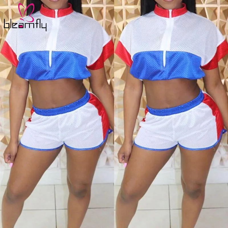 Сетчатая прозрачная Женский комплект 2 шт. с отложным воротником короткий рукав