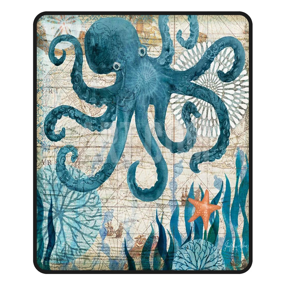 Большой синий Осьминог шерпа Флисовое одеяло на заказ океан Животные 3D печать