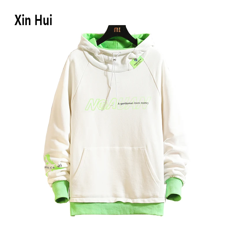 

2020 autumn new trend hip-hop stitching contrast color hooded sweatshirt men plus fat plus size 260 kg can wear M-7XL