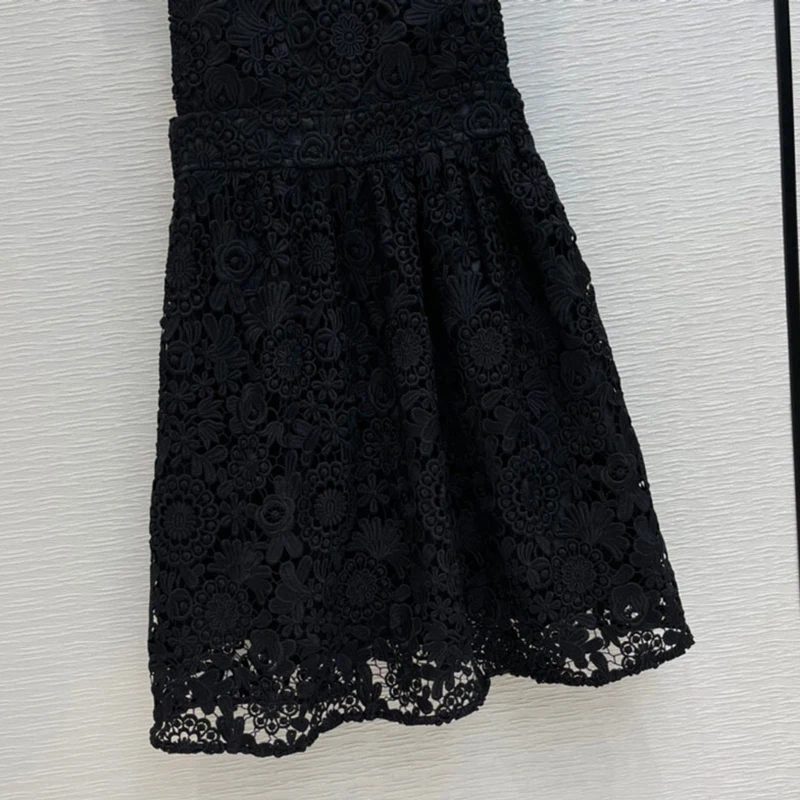 

VGH Black Patchwork Lace Sling Dress For Women Square Collar Sleeveless High Waist Mini Dresses Female 2021 Summer Fashion Style