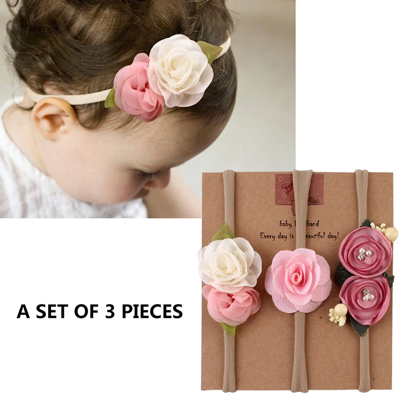

3Pcs Lace Flower Baby Headband Turban Kids Newborn Girl Bows Headbands Infant Toddler Hair Bands Haarband Baby Hair Accessories
