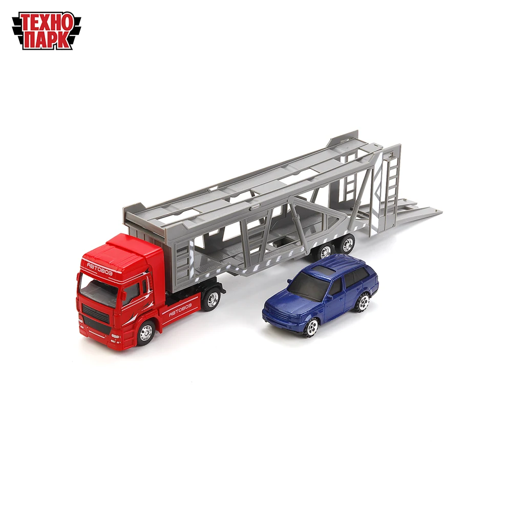 Машина ТЕХНОПАРК Автовоз металлический с машинкой 32см подвижные элементы
