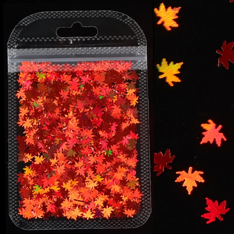 Голографическая осень узор в виде кленового листа блестками и пайетками для